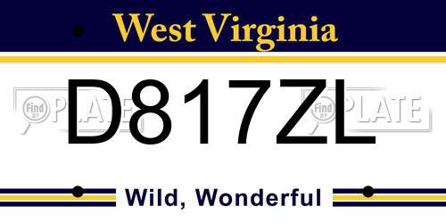 D817ZL West Virginia License Plate