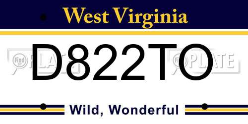 D822TO West Virginia License Plate