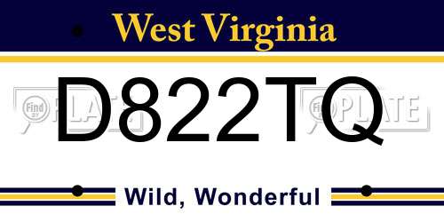 D822TQ West Virginia License Plate