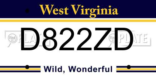 D822ZD West Virginia License Plate