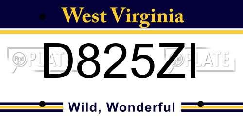 D825ZI West Virginia License Plate