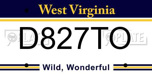 D827TO West Virginia License Plate