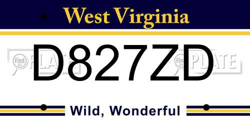 D827ZD West Virginia License Plate