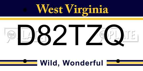 D82TZQ West Virginia License Plate