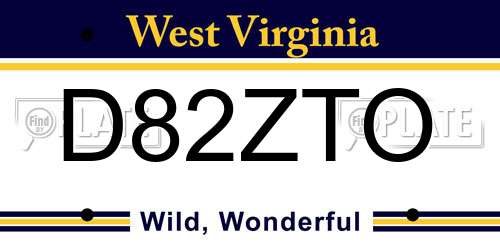 D82ZTO West Virginia License Plate