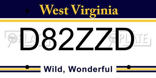 D82ZZD West Virginia License Plate
