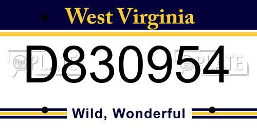 D830954 West Virginia License Plate
