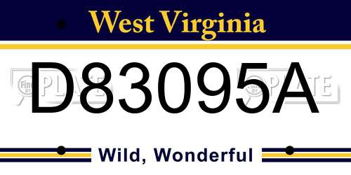 D83095A West Virginia License Plate