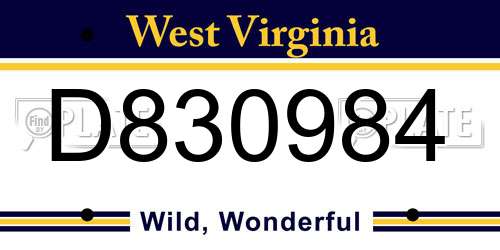 D830984 West Virginia License Plate
