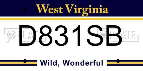 D831SB West Virginia License Plate