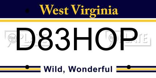 D83HOP West Virginia License Plate