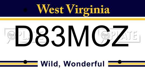 D83MCZ West Virginia License Plate