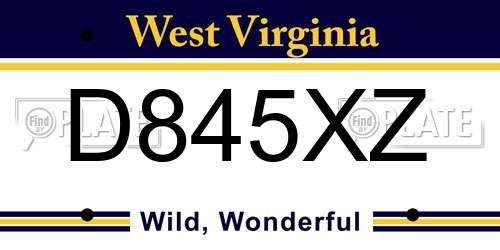 D845XZ West Virginia License Plate