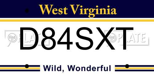 D84SXT West Virginia License Plate
