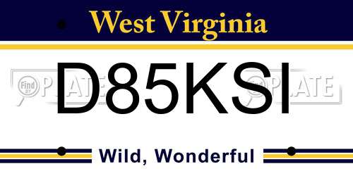 D85KSI West Virginia License Plate