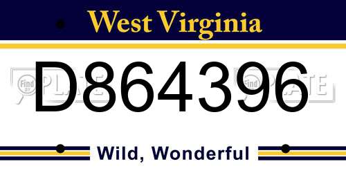 D864396 West Virginia License Plate