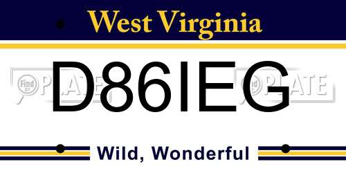 D86IEG West Virginia License Plate