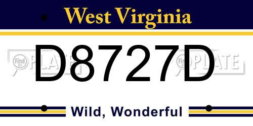 D8727D West Virginia License Plate