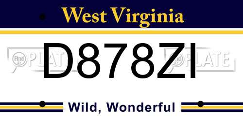 D878ZI West Virginia License Plate