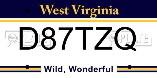 D87TZQ West Virginia License Plate