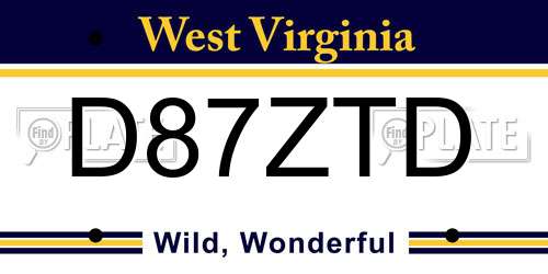 D87ZTD West Virginia License Plate