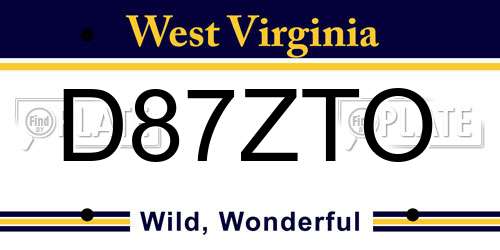 D87ZTO West Virginia License Plate