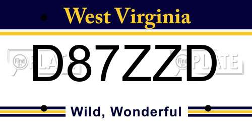 D87ZZD West Virginia License Plate