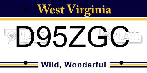 D95ZGC West Virginia License Plate