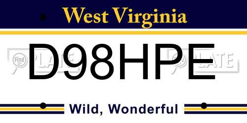 D98HPE West Virginia License Plate