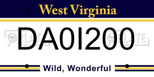 DA0I200 West Virginia License Plate