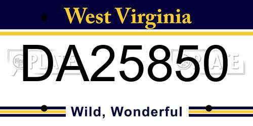DA25850 West Virginia License Plate