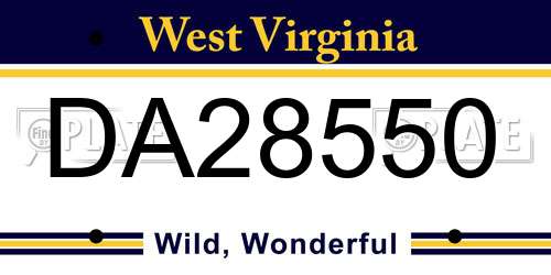 DA28550 West Virginia License Plate