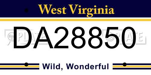 DA28850 West Virginia License Plate