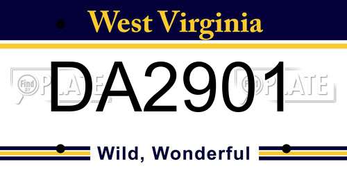 DA2901 West Virginia License Plate