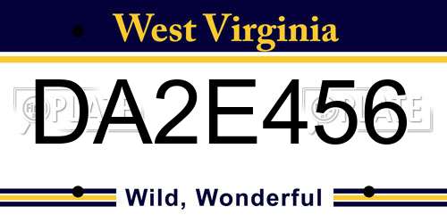 DA2E456 West Virginia License Plate