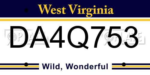 DA4Q753 West Virginia License Plate