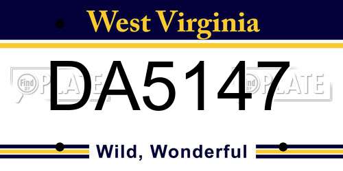 DA5147 West Virginia License Plate