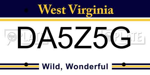 DA5Z5G West Virginia License Plate