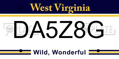 DA5Z8G West Virginia License Plate
