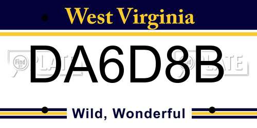 DA6D8B West Virginia License Plate