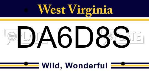 DA6D8S West Virginia License Plate