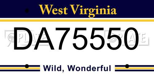 DA75550 West Virginia License Plate