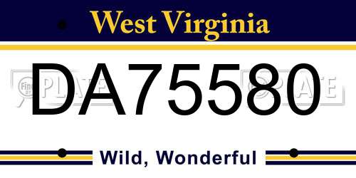 DA75580 West Virginia License Plate