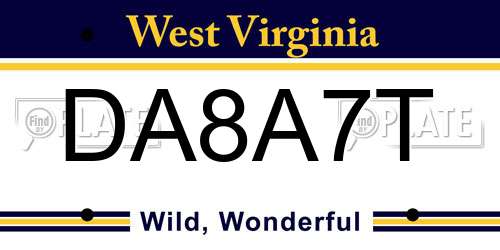 DA8A7T West Virginia License Plate