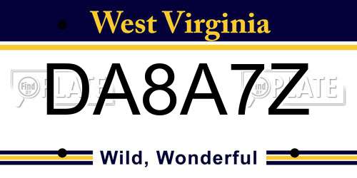 DA8A7Z West Virginia License Plate