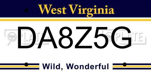 DA8Z5G West Virginia License Plate