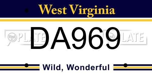 DA969 West Virginia License Plate