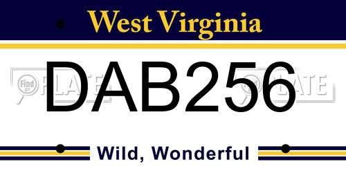 DAB256 West Virginia License Plate