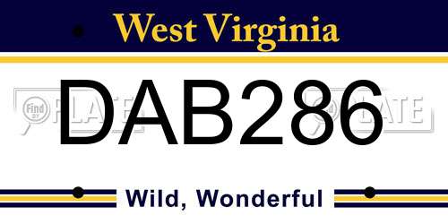 DAB286 West Virginia License Plate