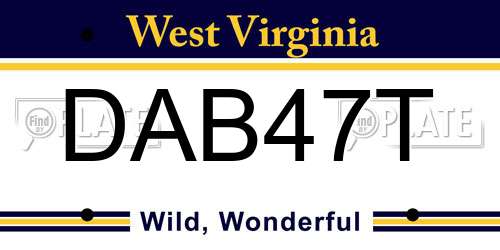 DAB47T West Virginia License Plate